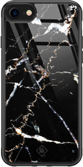 Casimoda iPhone SE 2020 glazen hardcase - Marmer zwart