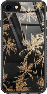 Casimoda iPhone SE 2020 glazen hardcase - Palmbomen Zwart, Goudkleurig