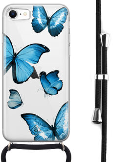 Casimoda iPhone SE 2020 hoesje met koord - Blauwe vlinders