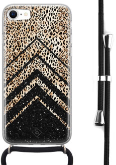 Casimoda iPhone SE 2020 hoesje met koord - Chevron luipaard Bruin/beige