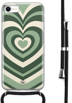 Casimoda iPhone SE 2020 hoesje met koord - Hart groen swirl