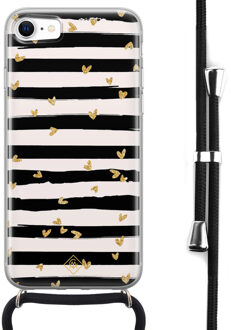 Casimoda iPhone SE 2020 hoesje met koord - Hart streepjes Zwart