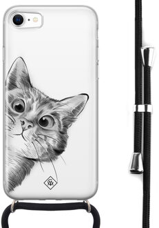 Casimoda iPhone SE 2020 hoesje met koord - Kiekeboe kat Wit