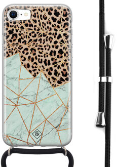 Casimoda iPhone SE 2020 hoesje met koord - Luipaard marmer mint Bruin/beige