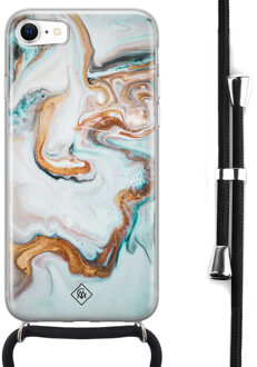 Casimoda iPhone SE 2020 hoesje met koord - Marmer blauw goud Blauw, Goudkleurig