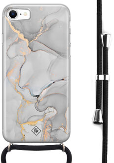 Casimoda iPhone SE 2020 hoesje met koord - Marmer grijs Grijs/zilverkleurig