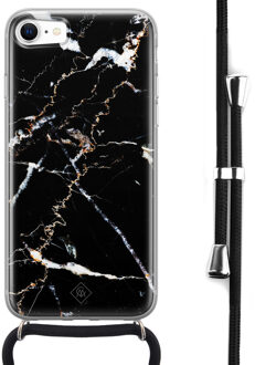 Casimoda iPhone SE 2020 hoesje met koord - Marmer zwart