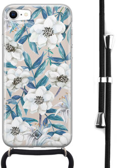 Casimoda iPhone SE 2020 hoesje met koord - Touch of flowers Blauw
