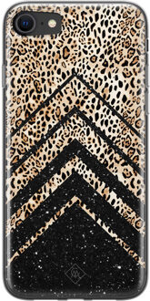 Casimoda iPhone SE 2020 siliconen hoesje - Chevron luipaard Zwart, Bruin/beige