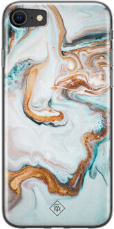 Casimoda iPhone SE 2020 siliconen hoesje - Marmer blauw goud Blauw, Goudkleurig