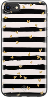 Casimoda iPhone SE 2020 siliconen telefoonhoesje - Hart streepjes Zwart, Goudkleurig