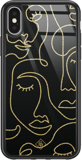 Casimoda iPhone X/XS glazen hardcase - Abstract faces Zwart