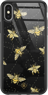 Casimoda iPhone X/XS glazen hardcase - Bee yourself Zwart