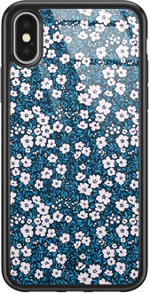 Casimoda iPhone X/XS glazen hardcase - Bloemen blauw