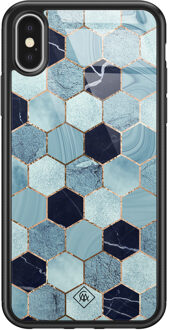 Casimoda iPhone X/XS glazen hardcase - Blue cubes Blauw