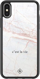 Casimoda iPhone X/XS glazen hardcase - C'est la vie Bruin/beige