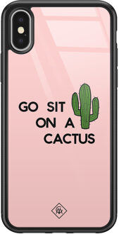 Casimoda iPhone X/XS glazen hardcase - Go sit on a cactus Roze