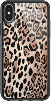 Casimoda iPhone X/XS glazen hardcase - Golden wildcat Bruin/beige