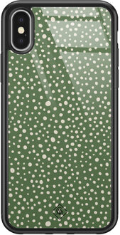Casimoda iPhone X/XS glazen hardcase - Green dots Groen