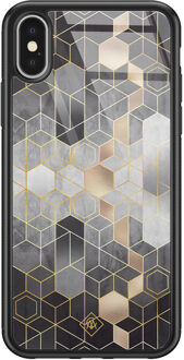 Casimoda iPhone X/XS glazen hardcase - Grey cubes Grijs/zilverkleurig
