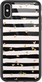 Casimoda iPhone X/XS glazen hardcase - Hart streepjes Zwart