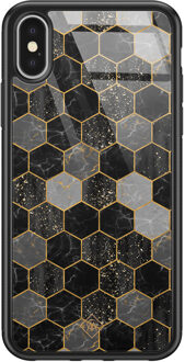 Casimoda iPhone X/XS glazen hardcase - Hexagons zwart
