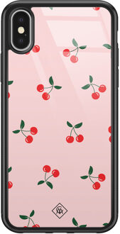 Casimoda iPhone X/XS glazen hardcase - Kersjes Roze