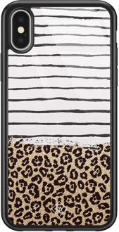 Casimoda iPhone X/XS glazen hardcase - Leopard lines Bruin/beige