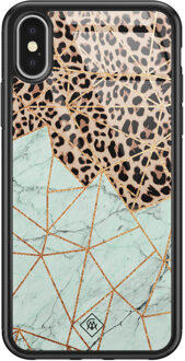 Casimoda iPhone X/XS glazen hardcase - Luipaard marmer mint Bruin/beige, Mint