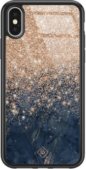 Casimoda iPhone X/XS glazen hardcase - Marmer blauw rosegoud Rosekleurig