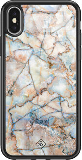 Casimoda iPhone X/XS glazen hardcase - Marmer bruin blauw Bruin/beige, Blauw