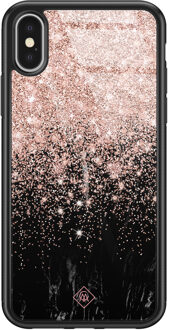 Casimoda iPhone X/XS glazen hardcase - Marmer twist Zwart, Rosekleurig