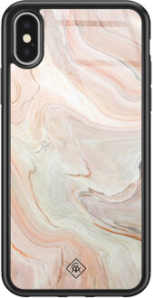 Casimoda iPhone X/XS glazen hardcase - Marmer waves Roze