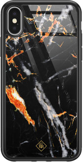 Casimoda iPhone X/XS glazen hardcase - Marmer zwart oranje