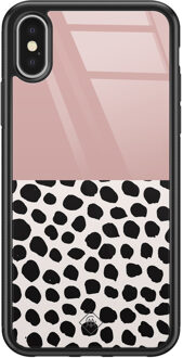 Casimoda iPhone X/XS glazen hardcase - Pink dots Roze