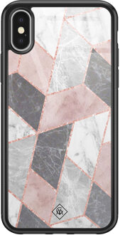 Casimoda iPhone X/XS glazen hardcase - Stone grid Roze
