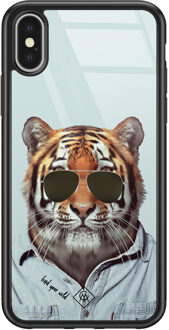 Casimoda iPhone X/XS glazen hardcase - Tijger wild Blauw