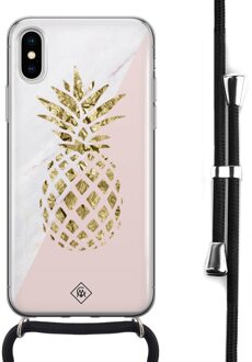 Casimoda iPhone X/XS hoesje met koord - Ananas Roze