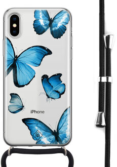 Casimoda iPhone X/XS hoesje met koord - Blauwe vlinders
