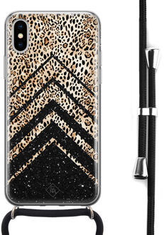 Casimoda iPhone X/XS hoesje met koord - Chevron luipaard Bruin/beige