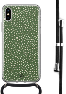 Casimoda iPhone X/XS hoesje met koord - Green dots Groen