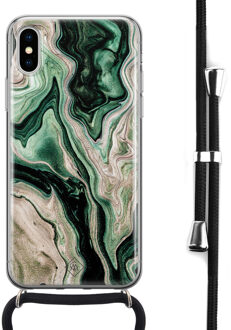 Casimoda iPhone X/XS hoesje met koord - Green waves Groen