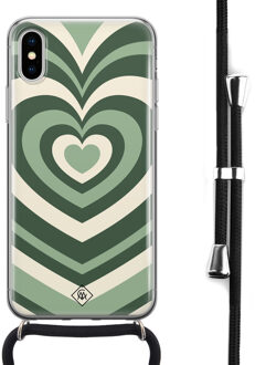 Casimoda iPhone X/XS hoesje met koord - Hart groen swirl