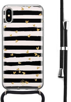 Casimoda iPhone X/XS hoesje met koord - Hart streepjes Zwart