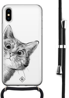 Casimoda iPhone X/XS hoesje met koord - Kiekeboe kat Wit