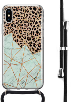 Casimoda iPhone X/XS hoesje met koord - Luipaard marmer mint Bruin/beige