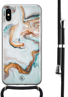 Casimoda iPhone X/XS hoesje met koord - Marmer blauw goud Blauw, Goudkleurig