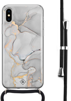 Casimoda iPhone X/XS hoesje met koord - Marmer grijs Grijs/zilverkleurig