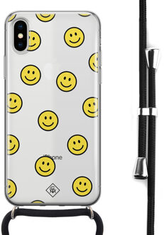 Casimoda iPhone X/XS hoesje met koord - Smileys Geel