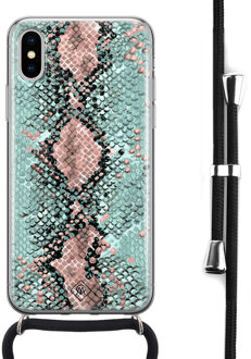 Casimoda iPhone X/XS hoesje met koord - Snake pastel Mint